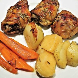 Low FODMAP Chicken with Baby Potato and Carrot Bake